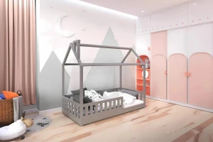 ROSI 140x200 Grau Bodenbett Hausbett Einzelbett Deine Möbel