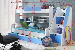 SALLY 90x200/120x200 Weiß + Graphit Etagenbett Funktionsbett mit Treppe Deine Möbel