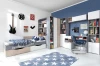 Komplette Jugendzimmer-Einrichtung mit Bett, Schreibtisch und Eckschrank in modernem Design.