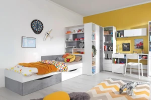 SIMON S16 120x200 Weiß + Grau Kinderbett Einzelbett mit Schubladen Deine Möbel