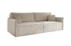 Modernes Sofa LILA in beigem Bouclé-Stoff, Ansicht von vorne schräg.