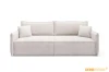 Frontansicht des beigen Bouclé-Sofas LILA mit zwei Dekokissen.