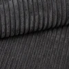 Detailansicht der weichen grauen Cord-Stofftextur für Polstermöbel.