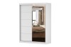 Eleganter Kleiderschrank in Weiß mit Spiegeltür und fünf horizontalen Segmenten.