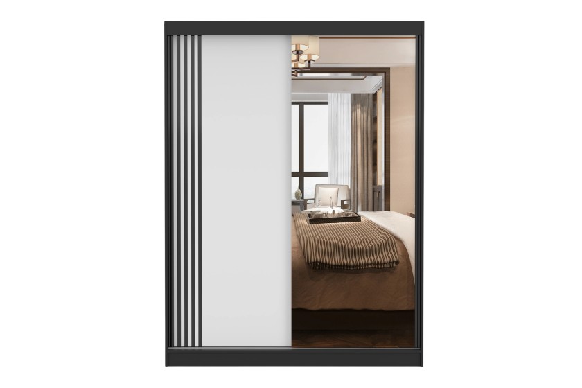 VELMA 07 150 cm Kleiderschrank mit Spiegel, großer Schwebetürenschrank mit Spiegel moderner Schlafzimmer-Schrank in Weiß matt Schwarz Grau Eiche Sonoma mit viel Stauraum Deine Möbel