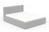 Graues Doppelbett mit Cord-Bezug und weißer Matratze auf weißem Hintergrund.