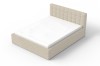 Beiges Cord-Bett mit weißer Matratze in perspektivischer Ansicht von oben.