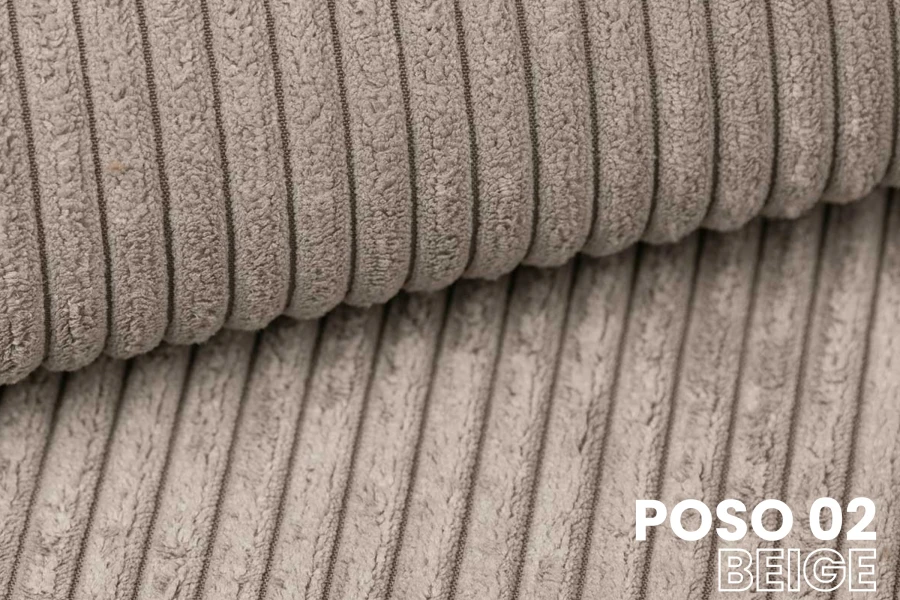 Strukturierter Cord-Stoff Poso 02 in Beige für Sofas und Polsterbetten.