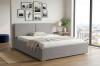 Modernes hellgraues Polsterbett aus Cord-Stoff in stilvollem Schlafzimmer-Ambiente.