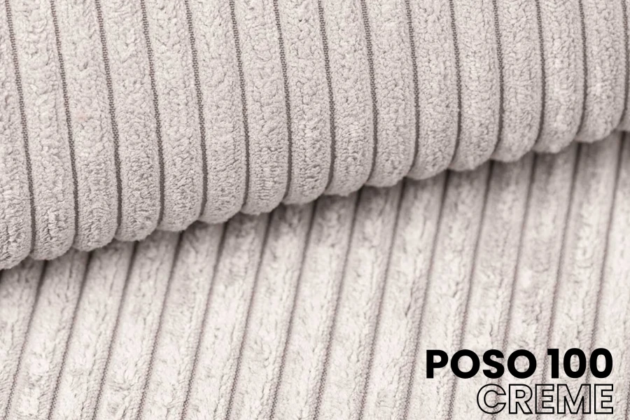 Nahaufnahme des Cord-Stoffes POSO 100 in Creme für das Polsterbett Vena.
