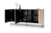 Sideboard FAVOS 04 geöffnet: Viel Stauraum im schwarzen Innenraum für Geschirr und Dekoration.