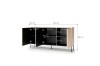 Großes Sideboard in Eiche gebleicht und Schwarz mit Maßen 167x85x40 cm und offenen Türen.