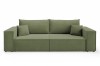 Modernes minimalistisches Sofa in Olivgrün vor neutralem weißem Hintergrund.