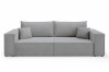 Minimalistisches silbergraues Sofa in Frontansicht auf weißem Grund.
