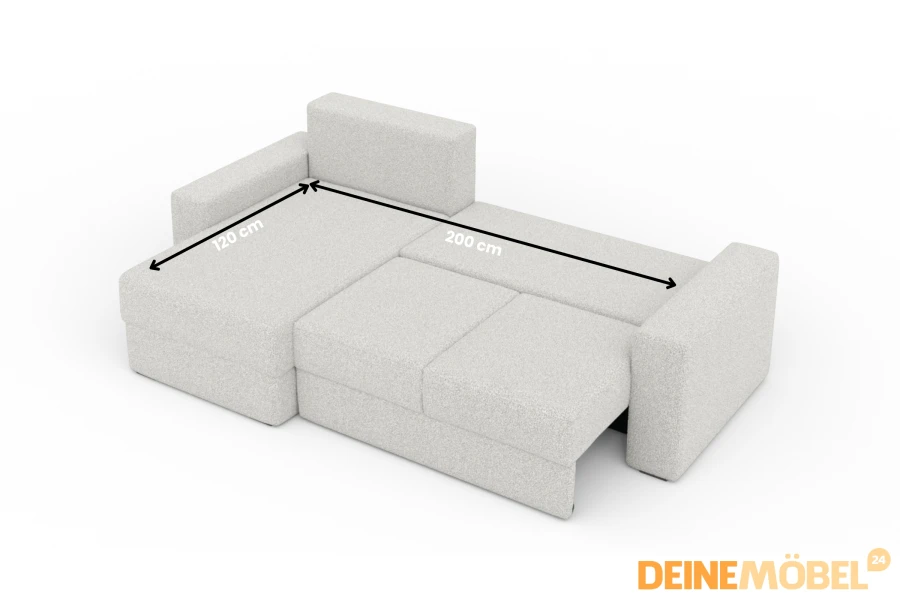 Ausziehbares Ecksofa in Creme mit Liegefläche 120x200 cm von DeineMöbel24.