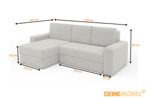 TOCO Sofa mit Schlaffunktion Bettkasten, Schlafsofa in Cord Boucle Velours Deine Möbel 