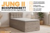 Infografik zum JUNG II Boxspringbett für das Jugendzimmer mit Details zu Bettkasten und Kaltschaum-Topper.