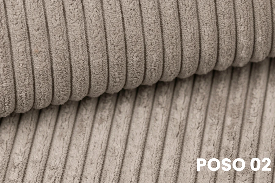 Nahaufnahme vom Cord-Stoff Poso 02 in Beige für Bettgestelle.