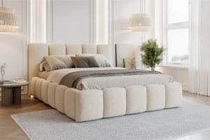 VIVIAN nagelneu 140x200 Boucle Quelle 03 Creme Polsterbett mit Bettkasten und Lattenrost Bouclé Deine Möbel 