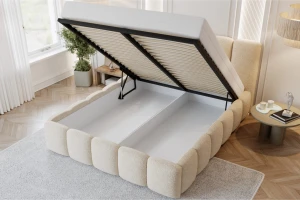 VIVIAN nagelneu 140x200 Boucle Quelle 03 Creme Polsterbett mit Bettkasten und Lattenrost Bouclé Deine Möbel 