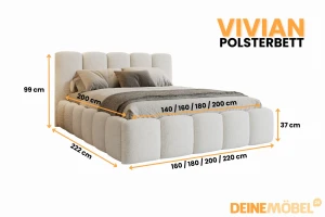 VIVIAN 200x200 nagelneu Boucle Quelle 03 Creme Polsterbett mit Bettkasten und Lattenrost Bouclé Deine Möbel 