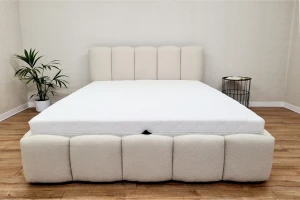 VIVIAN 200x200 nagelneu Boucle Quelle 03 Creme Polsterbett mit Bettkasten und Lattenrost Bouclé Deine Möbel 