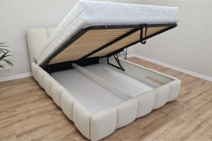 VIVIAN 200x200 nagelneu Boucle Quelle 03 Creme Polsterbett mit Bettkasten und Lattenrost Bouclé Deine Möbel 