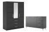 Modernes Möbelset in Anthrazit mit großem Spiegelschrank und passendem Sideboard.