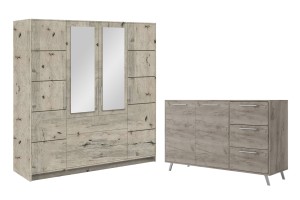 LABOO B Schlafzimmer Set inkl. Kleiderschrank 196 cm mit 2 Spiegeln und Kommode 140 cm Deine Möbel