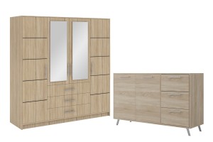 LABOO B Schlafzimmer Set inkl. Kleiderschrank 196 cm mit 2 Spiegeln und Kommode 140 cm Deine Möbel