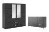 Anthrazitfarbenes Schlafzimmer-Möbelset: Kleiderschrank mit Spiegeln und Kommode.