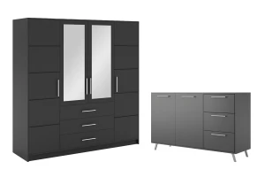 LABOO B Schlafzimmer Set inkl. Kleiderschrank 196 cm mit 2 Spiegeln und Kommode 140 cm Deine Möbel