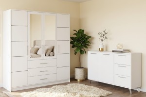 LABOO B Schlafzimmer Set inkl. Kleiderschrank 196 cm mit 2 Spiegeln und Kommode 140 cm Deine Möbel