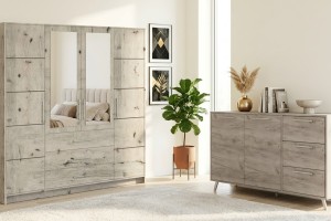 LABOO B Schlafzimmer Set inkl. Kleiderschrank 196 cm mit 2 Spiegeln und Kommode 140 cm Deine Möbel