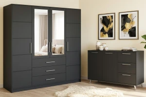LABOO B Schlafzimmer Set inkl. Kleiderschrank 196 cm mit 2 Spiegeln und Kommode 140 cm Deine Möbel