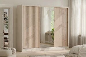 NEW YORK LUX Schiebetürenschrank Schwebetürenschrank in Kaschmir mit Lamellen 2-türig 3-türig 200 / 250 cm Schubladen Spiegel Deine Möbel 24