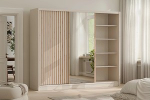 NEW YORK LUX Schiebetürenschrank Schwebetürenschrank in Kaschmir mit Lamellen 2-türig 3-türig 200 / 250 cm Schubladen Spiegel Deine Möbel 24