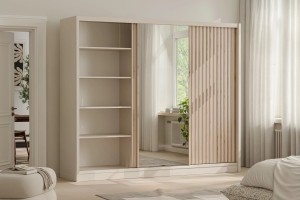 NEW YORK LUX Schiebetürenschrank Schwebetürenschrank in Kaschmir mit Lamellen 2-türig 3-türig 200 / 250 cm Schubladen Spiegel Deine Möbel 24