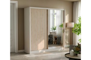 NEW YORK LUX Schiebetürenschrank Schwebetürenschrank in Kaschmir mit Lamellen 2-türig 3-türig 200 / 250 cm Schubladen Spiegel Deine Möbel 24