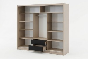 NEW YORK LUX Schiebetürenschrank Schwebetürenschrank in Kaschmir mit Lamellen 2-türig 3-türig 200 / 250 cm Schubladen Spiegel Deine Möbel 24