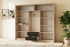 NEW YORK LUX Schiebetürenschrank Schwebetürenschrank in Kaschmir mit Lamellen 2-türig 3-türig 200 / 250 cm Schubladen Spiegel Deine Möbel 24