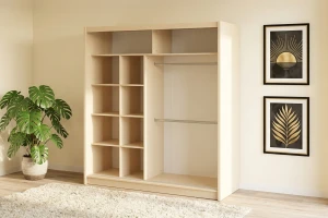 NEW YORK LUX Schiebetürenschrank Schwebetürenschrank in Kaschmir mit Lamellen 2-türig 3-türig 200 / 250 cm Schubladen Spiegel Deine Möbel 24