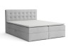 Hellgraues Boxspringbett aus Bouclé-Stoff mit Stauraumfunktion, isoliert.