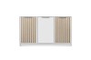 Modernes weißes Sideboard mit dekorativen Lamellen in Holzoptik.