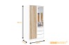 Moderner Kleiderschrank in Weiß mit Holzlamellen, Spiegel und Maßen 200x100 cm.