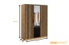 Kleiderschrank in Artisan Eiche mit schwarzen Details, Holzlamellen und Maßen: 149x200x57,5 cm.