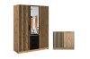 Kleiderschrank und Kommode in Eiche-Optik mit modernen schwarzen Lamellen und Spiegel.