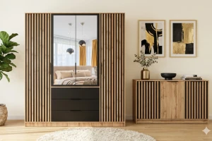 LABOO LUX E Schlafzimmer Set LABOO LUX 4D & LABOO LUX D3 Kleiderschrank 200 cm & Kommode Deine Möbel 