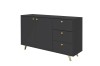 Stilvolles dunkelgraues Sideboard mit goldenen Griffen und Standfüßen.