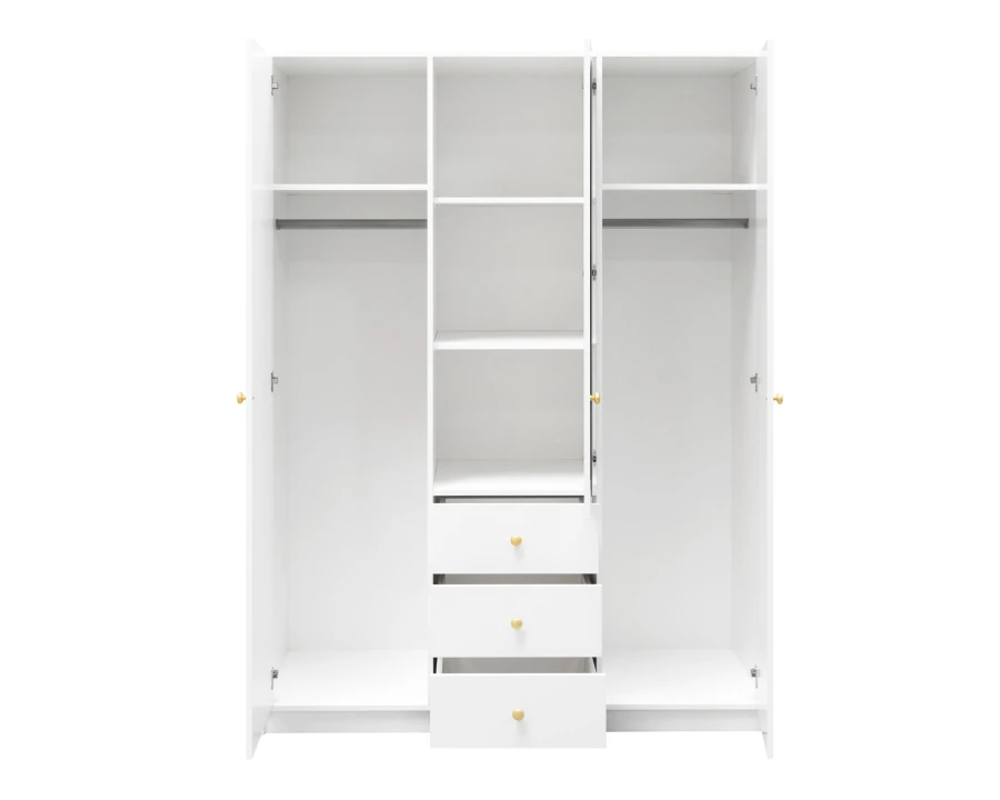 Innenaufteilung weißer Kleiderschrank mit Kleiderstangen und Regalfächern